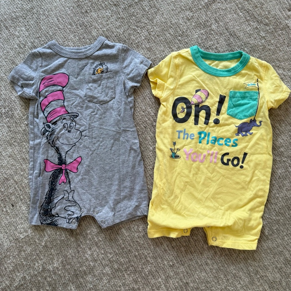 Dr. Seuss Baby Romper Bundle Cat in the Hat Oh the Places‎ You'll Go 3–6M